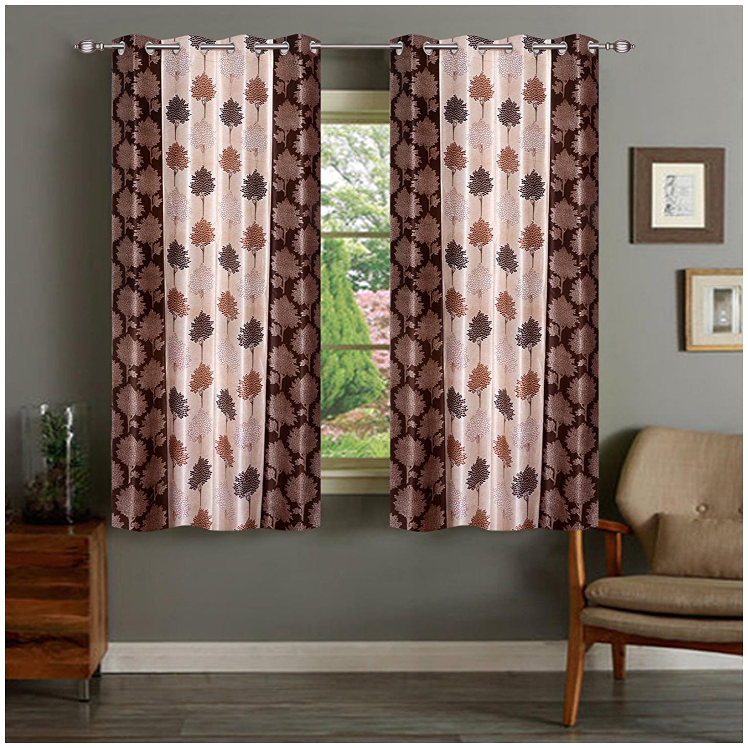 

LE HAVRE Polyester Long Door Room Darkening Brown Cream Regular Curtain ( Eyelet Closure Floral )