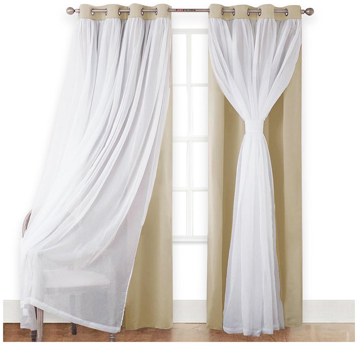 

LE HAVRE Silk Window Blackout Beige White Regular Curtain ( Eyelet Closure Solid )
