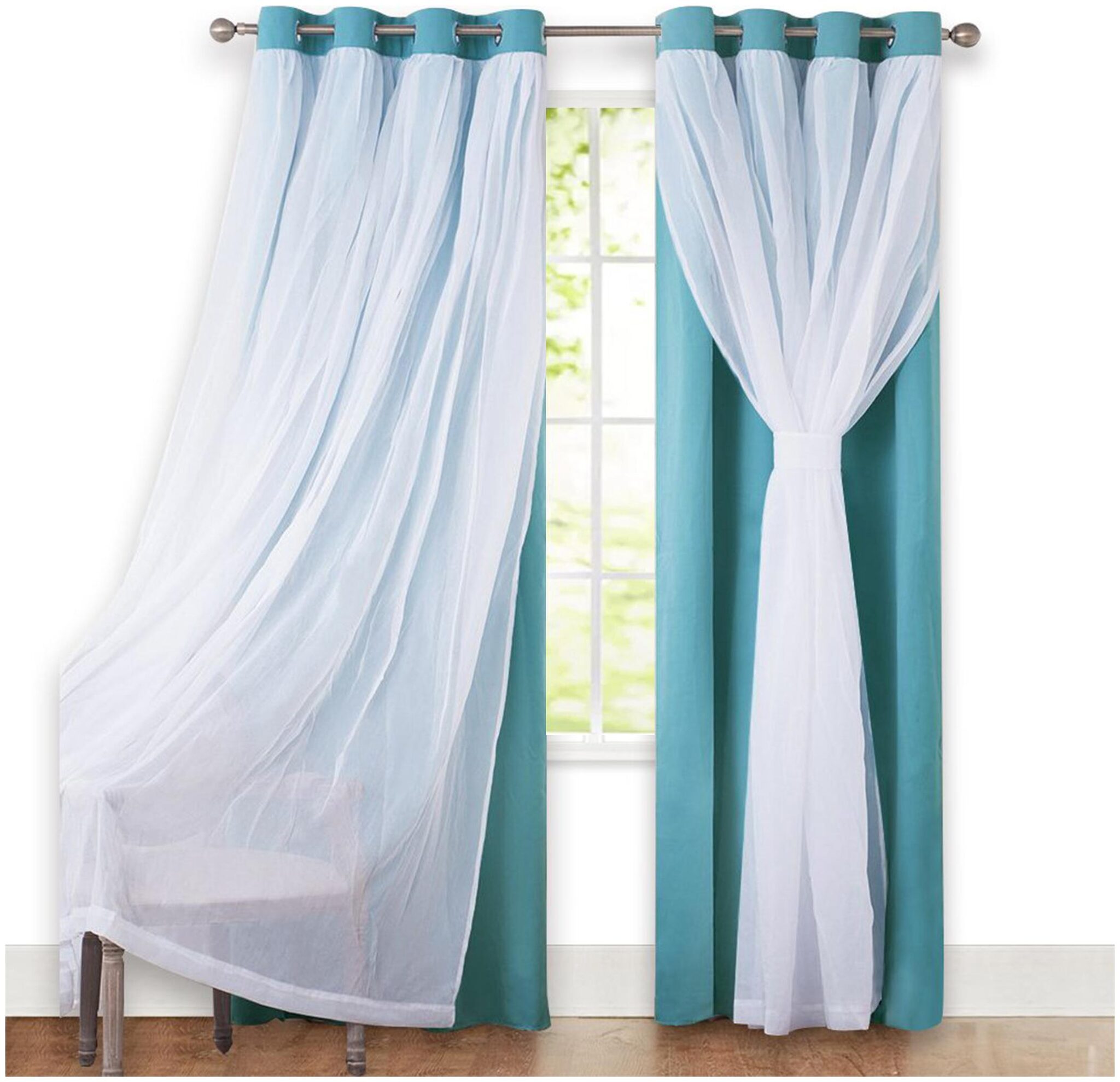 

LE HAVRE Silk Window Blackout Blue White Regular Curtain ( Eyelet Closure Solid )