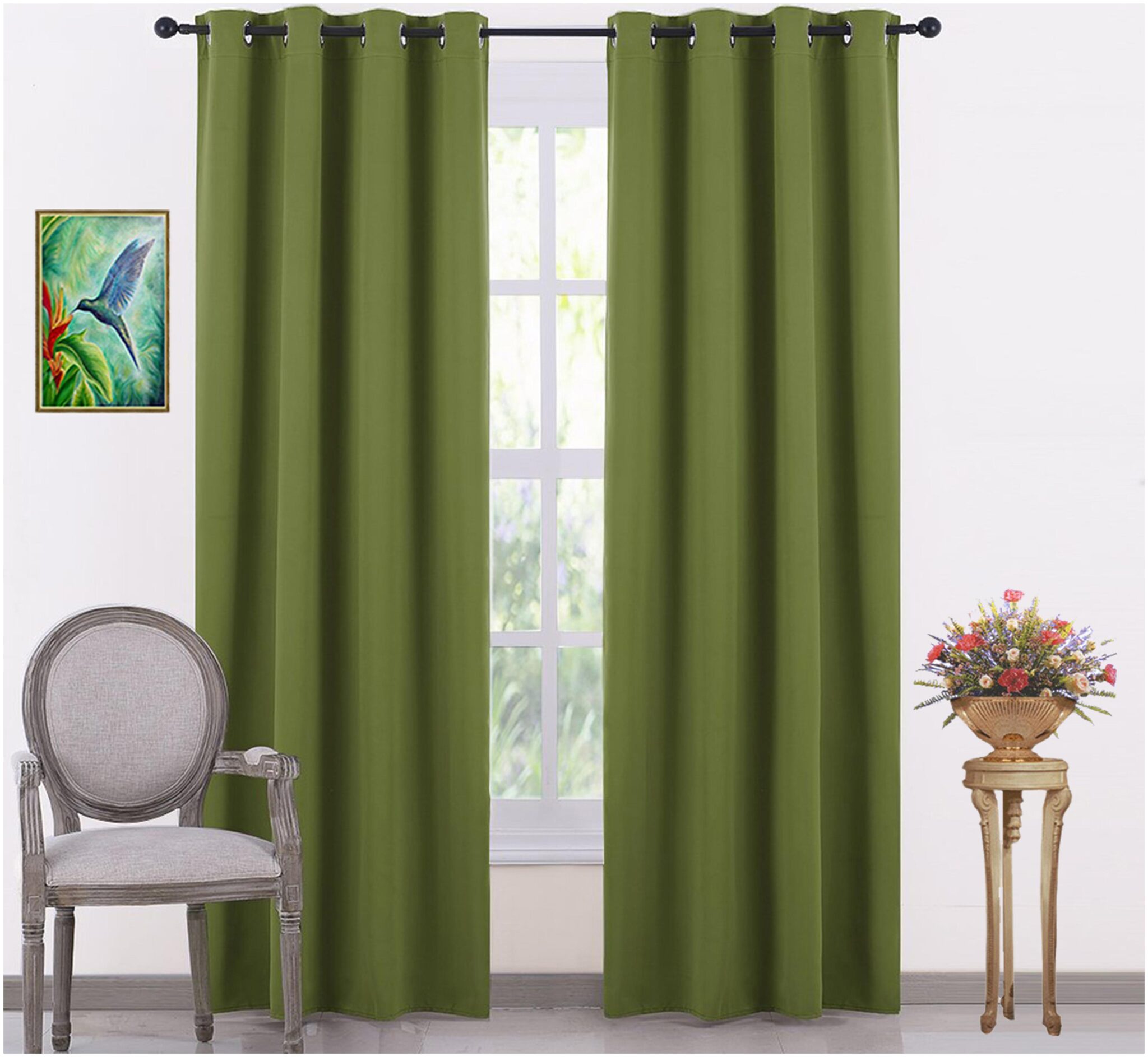 

LE HAVRE Silk Door Blackout Green Regular Curtain ( Eyelet Closure Solid )