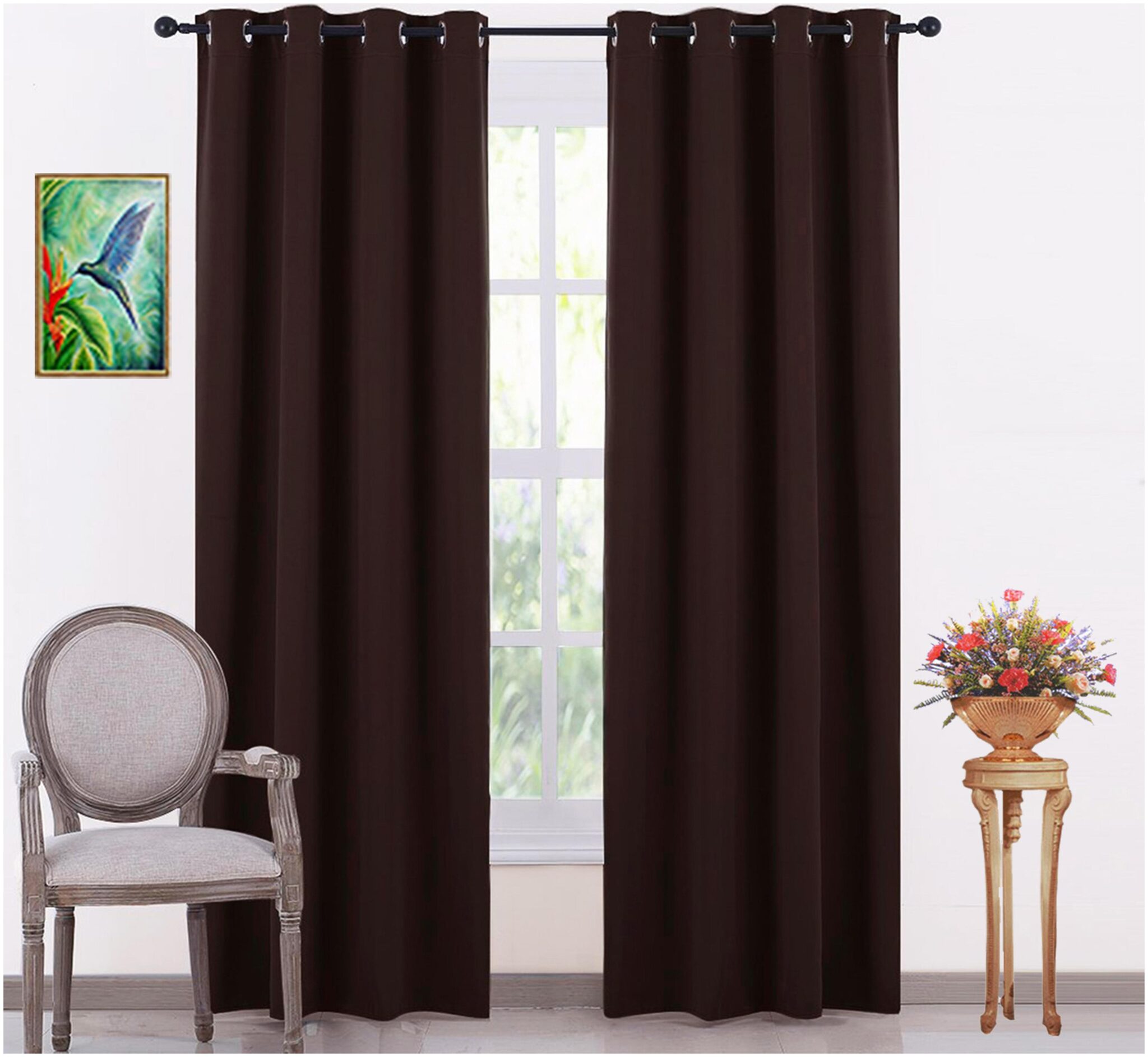 

LE HAVRE Silk Long Door Blackout Brown Regular Curtain ( Eyelet Closure Solid )