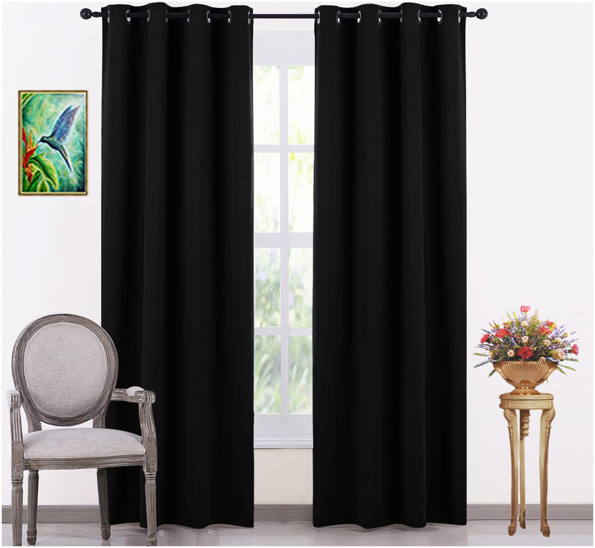 

LE HAVRE Silk Door Blackout Black Regular Curtain ( Eyelet Closure Solid )