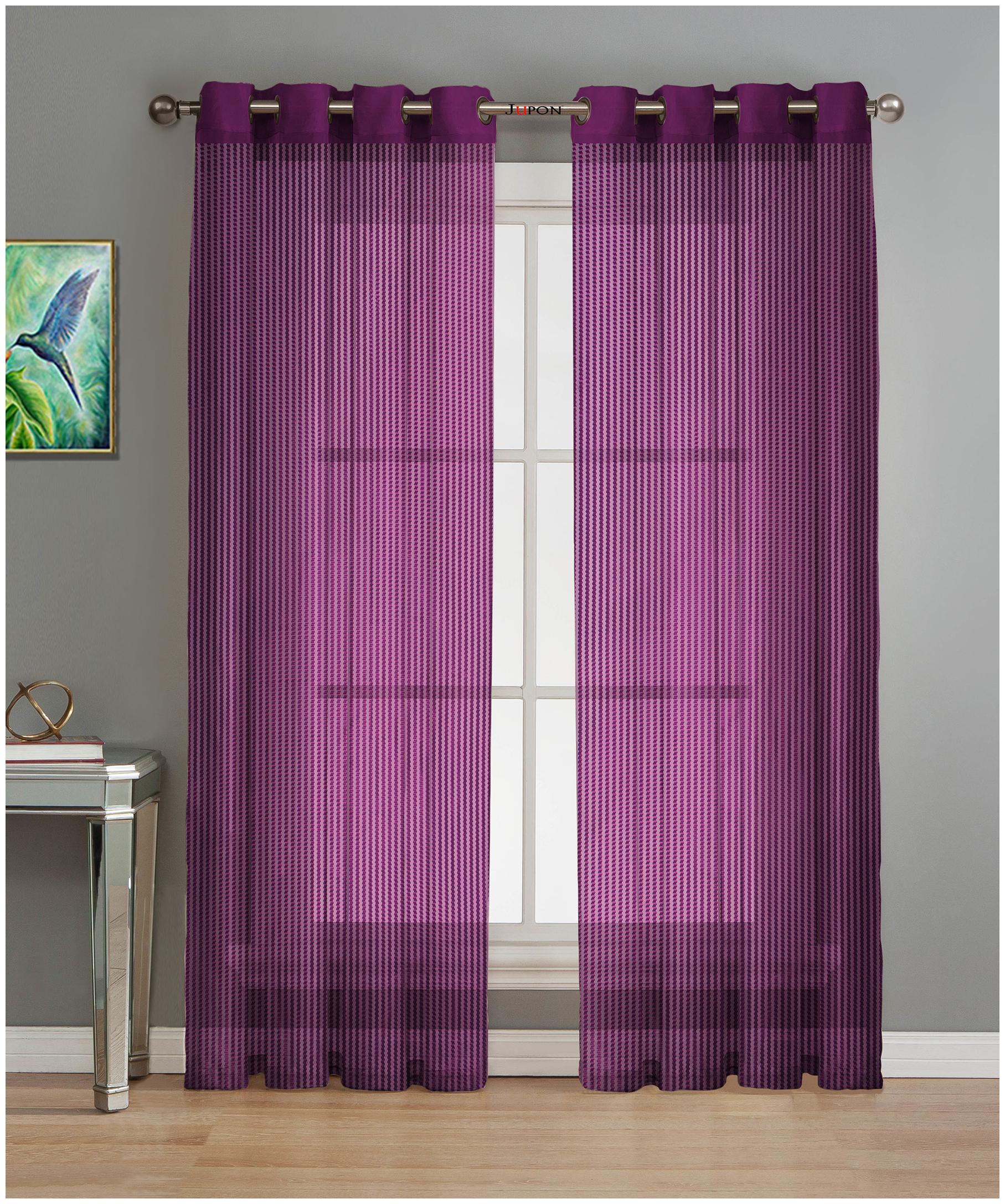 

LE HAVRE Net Door Semi Transparent Purple Regular Curtain ( Eyelet Closure Striped )