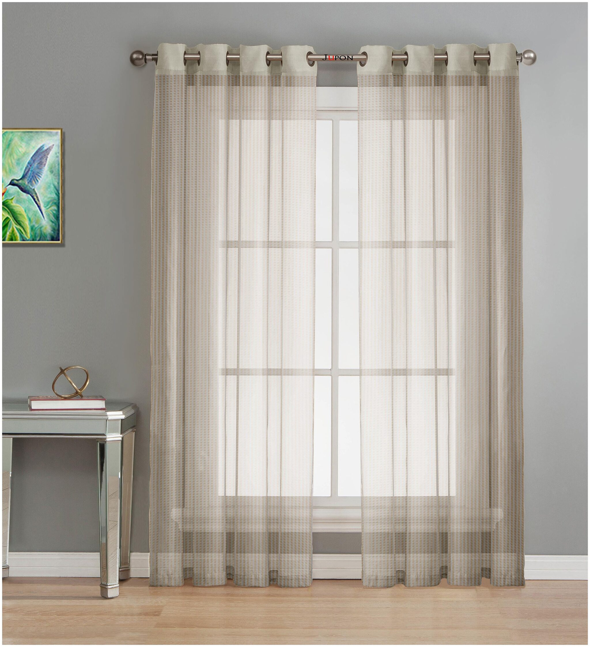

LE HAVRE Net Long Door Semi Transparent White Regular Curtain ( Eyelet Closure Striped )