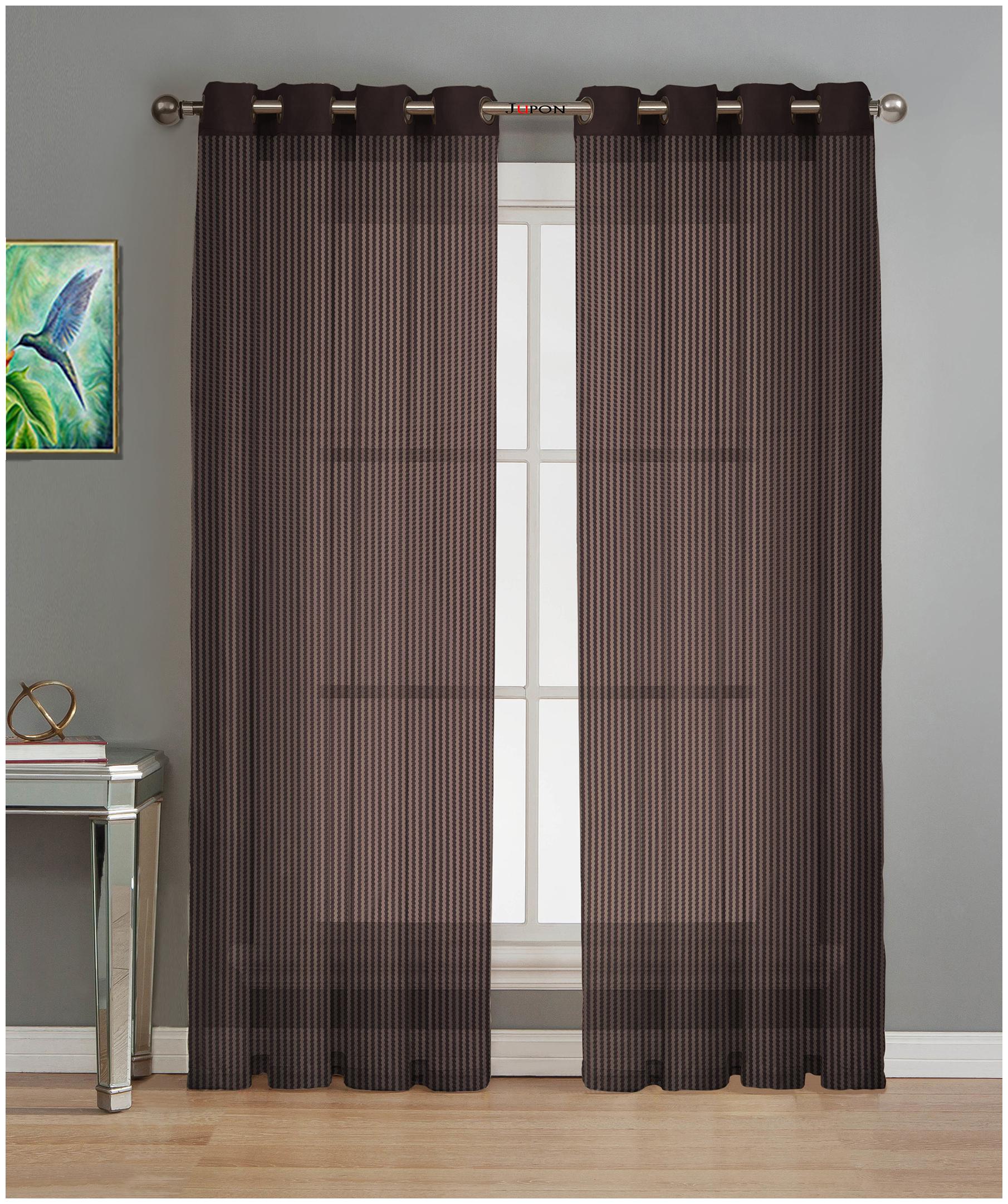 

LE HAVRE Net Door Semi Transparent Brown Regular Curtain ( Eyelet Closure Striped )