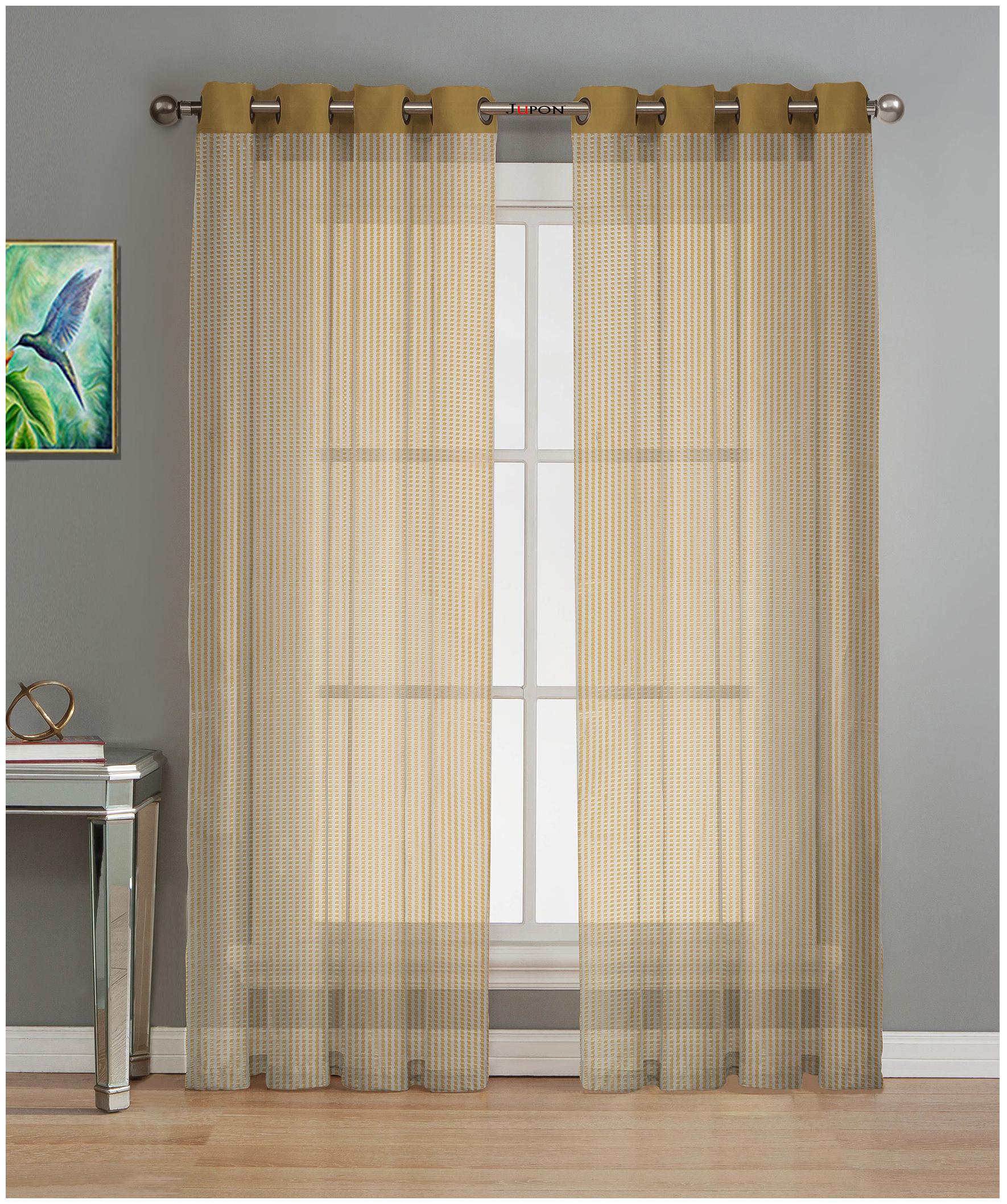 

LE HAVRE Net Door Semi Transparent Gold Regular Curtain ( Eyelet Closure Striped )