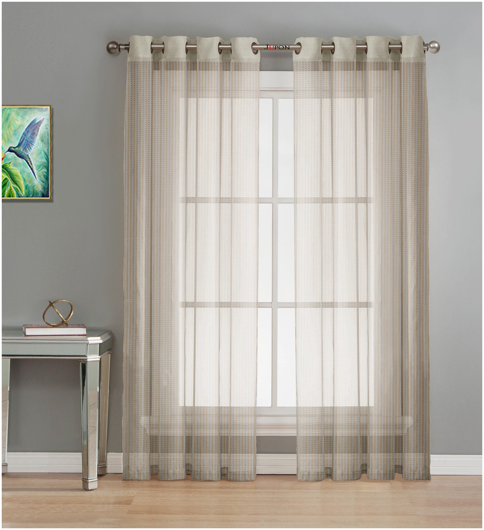 

LE HAVRE Net Window Semi Transparent White Regular Curtain ( Eyelet Closure Striped )