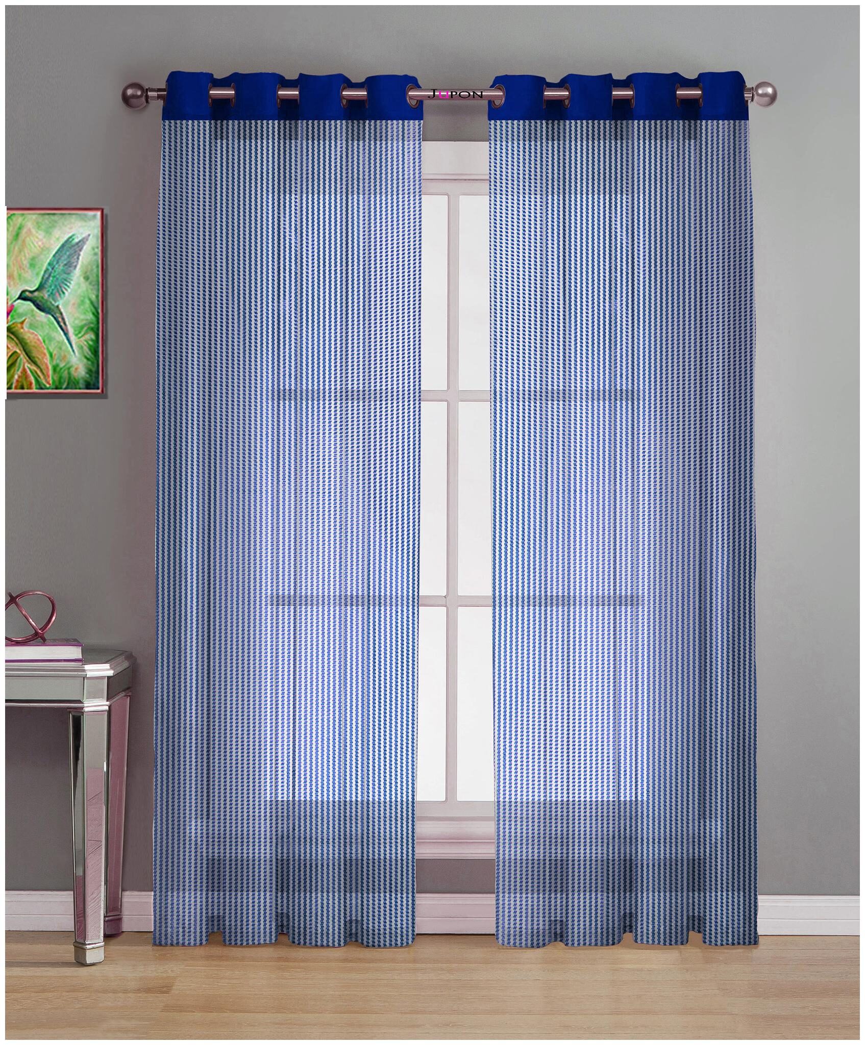 

LE HAVRE Net Door Semi Transparent Blue Regular Curtain ( Eyelet Closure Striped )