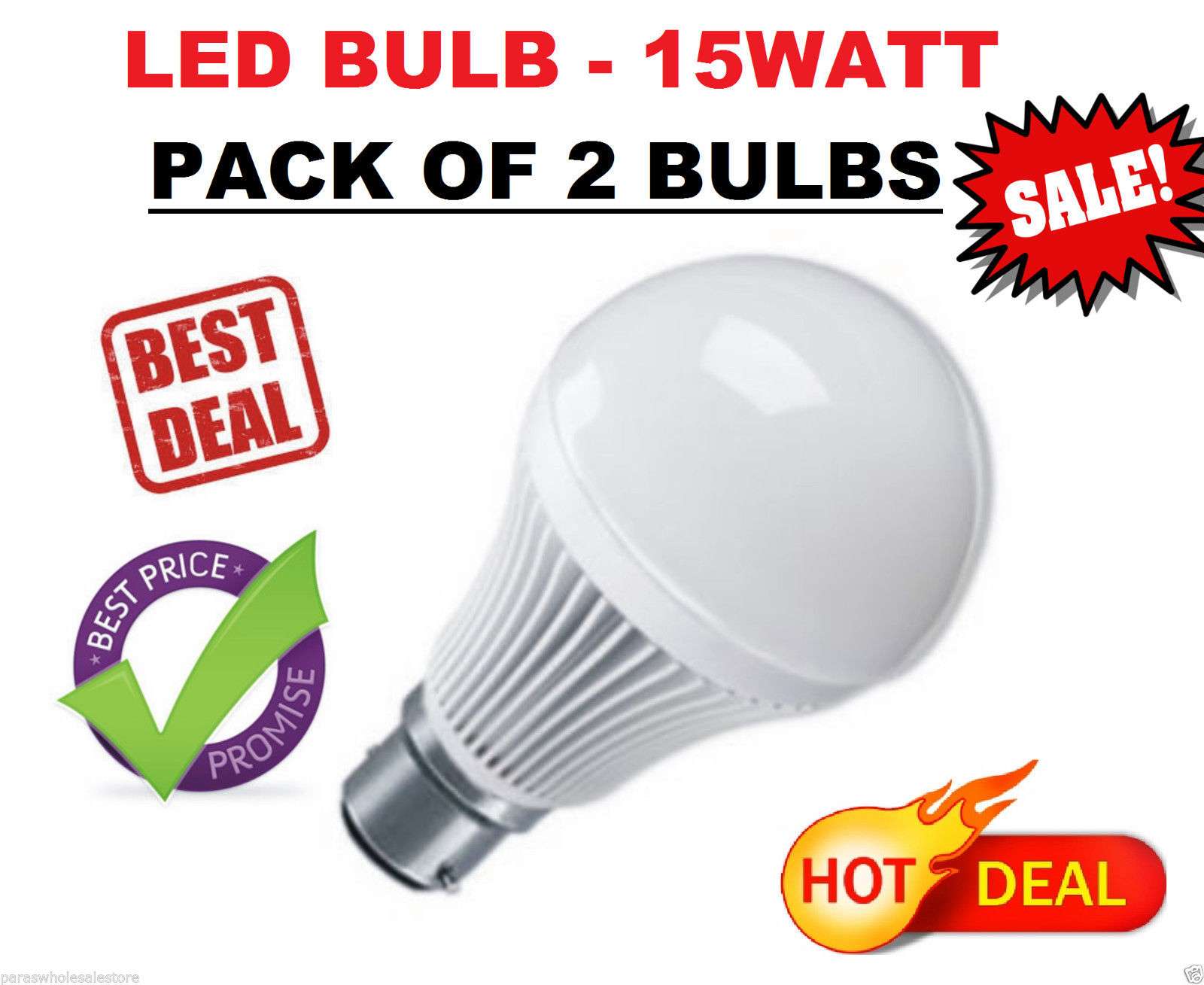 

LED BULB 15WATT - 2 BULBS PACK - WHITE COOL SAFE LIGHT HIGH QUALITY LED BULB