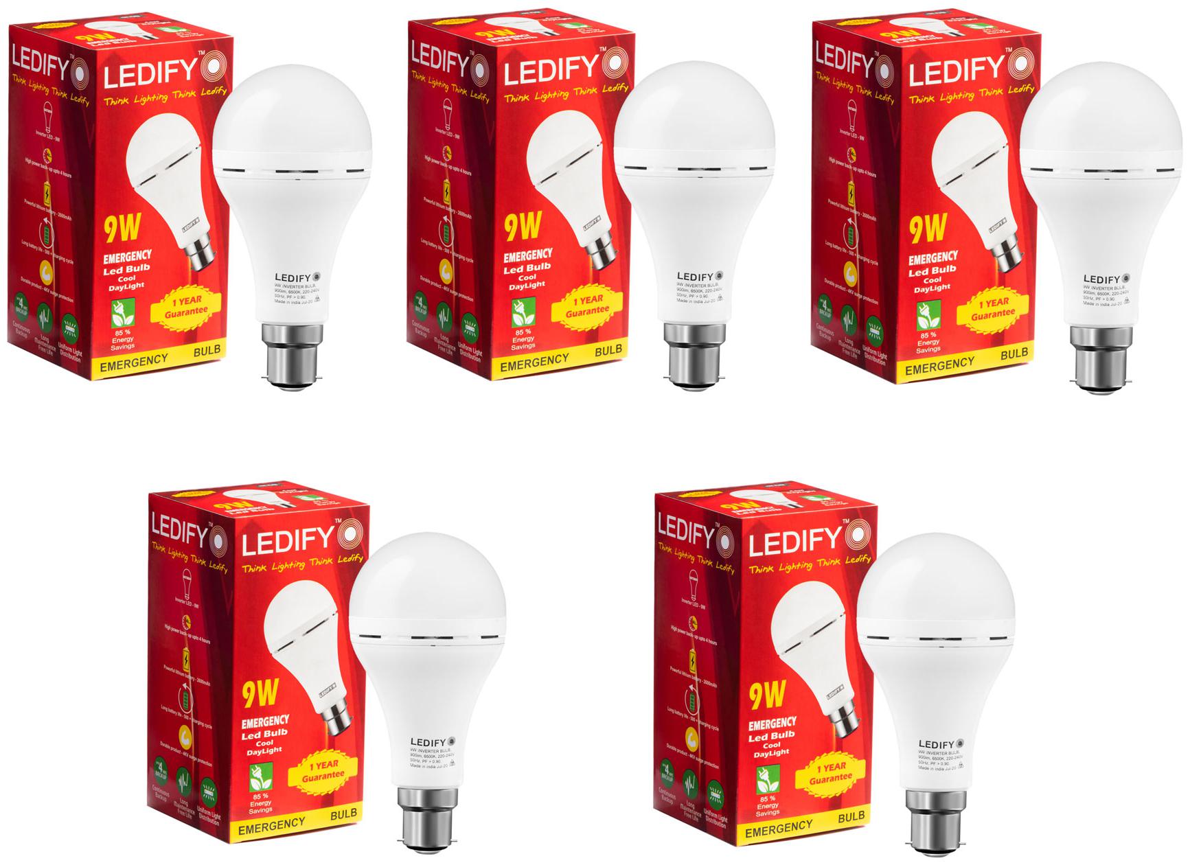 

LEDIFY 9W AC DC Rechargeable Round B22 LED Bulb Pack of 5
