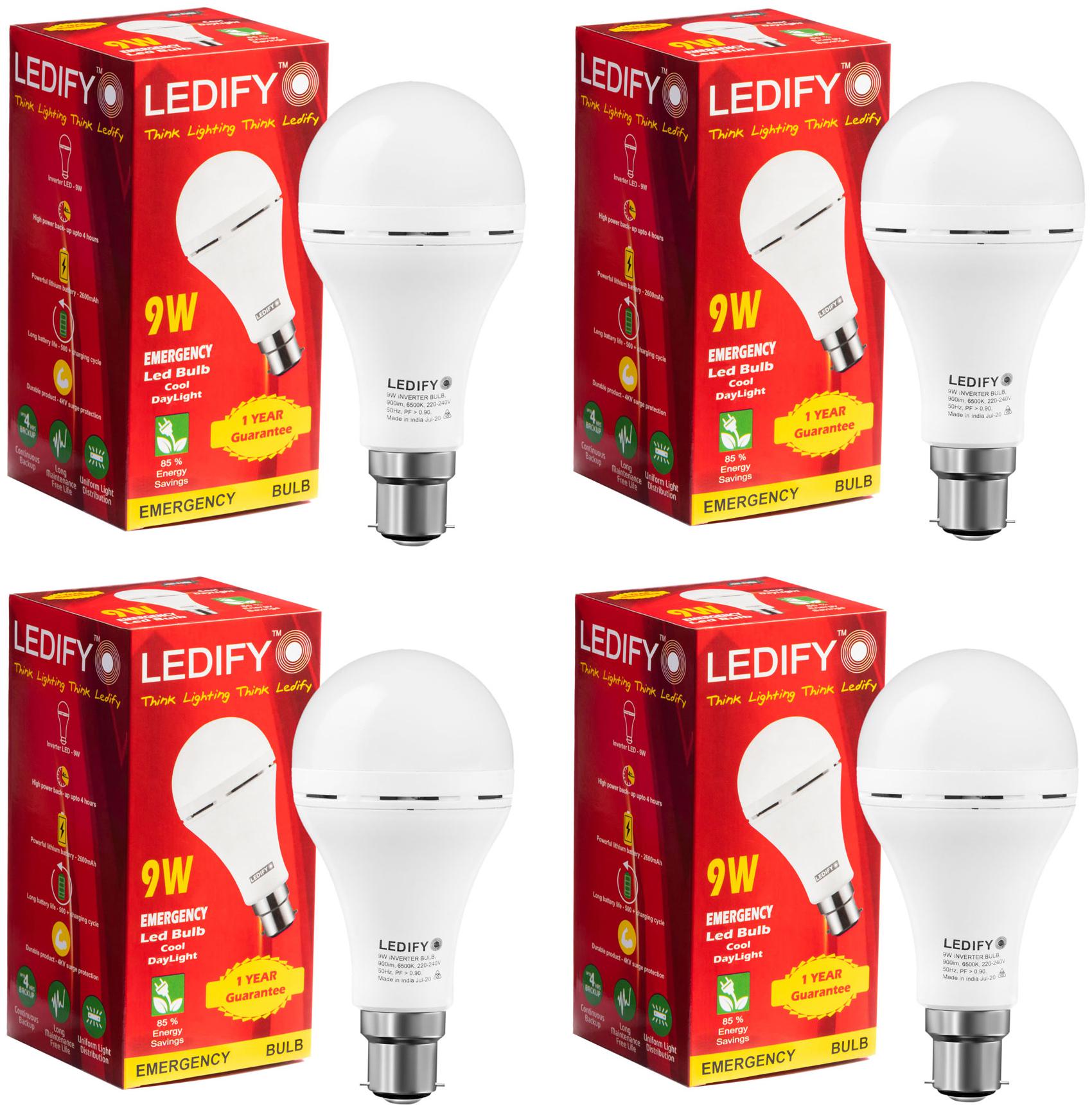

LEDIFY 9W AC DC Rechargeable Round B22 LED Bulb Pack of 4