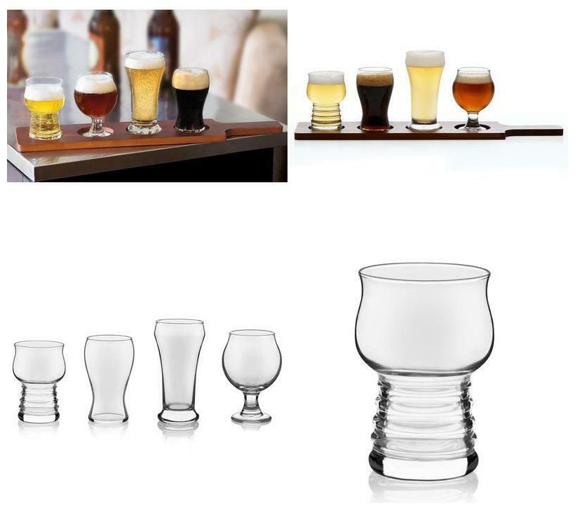 

Libbey Craft Brews Beer Tasting Glasses With Wood Carrier Set Of 4
