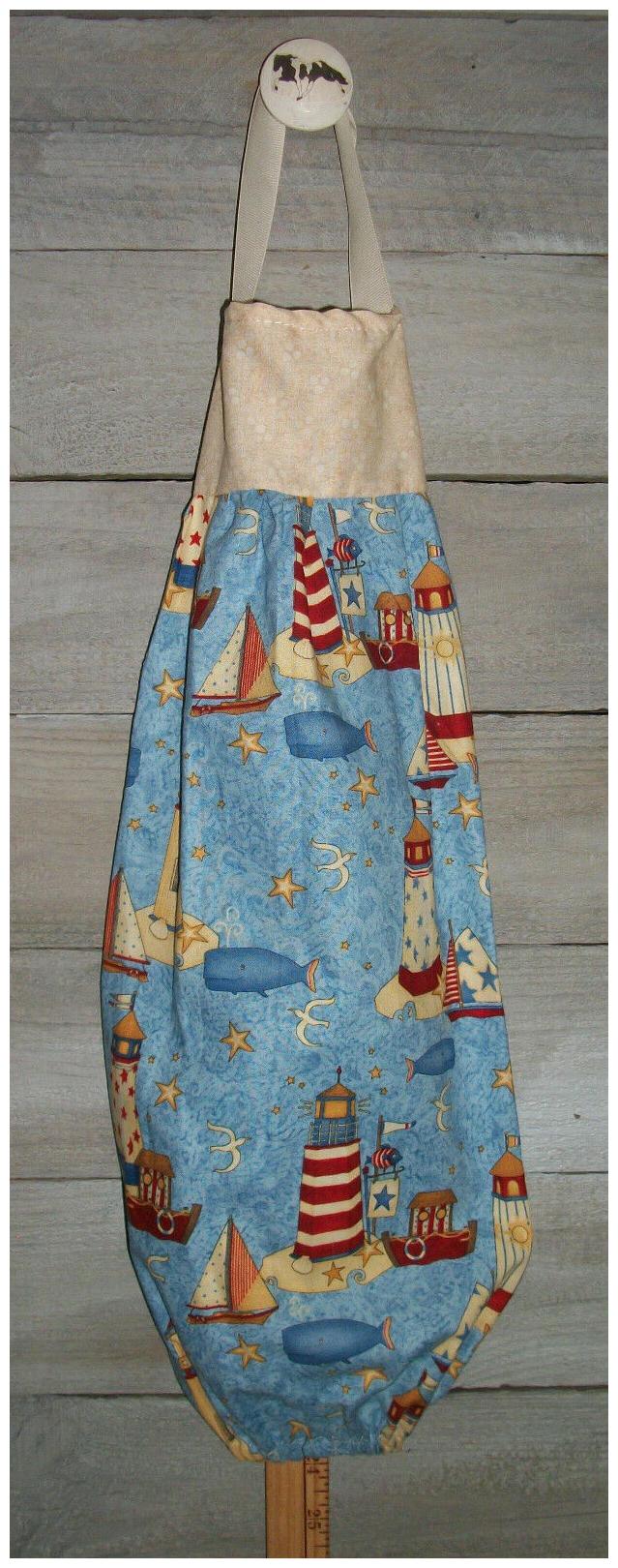 

Lighthouses Whale Sailboat Stars Mumm Plastic Grocery Bag Rag Sock Holder