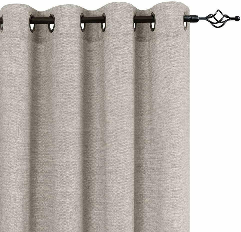 

2 Panels Window Curtains Linen Textured Grommet Top Bedroom Window Treatment Set