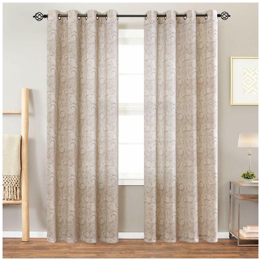 

Linen Textured Curtains Rustic Jacobean Floral Printed Light Filtering 2 Panels