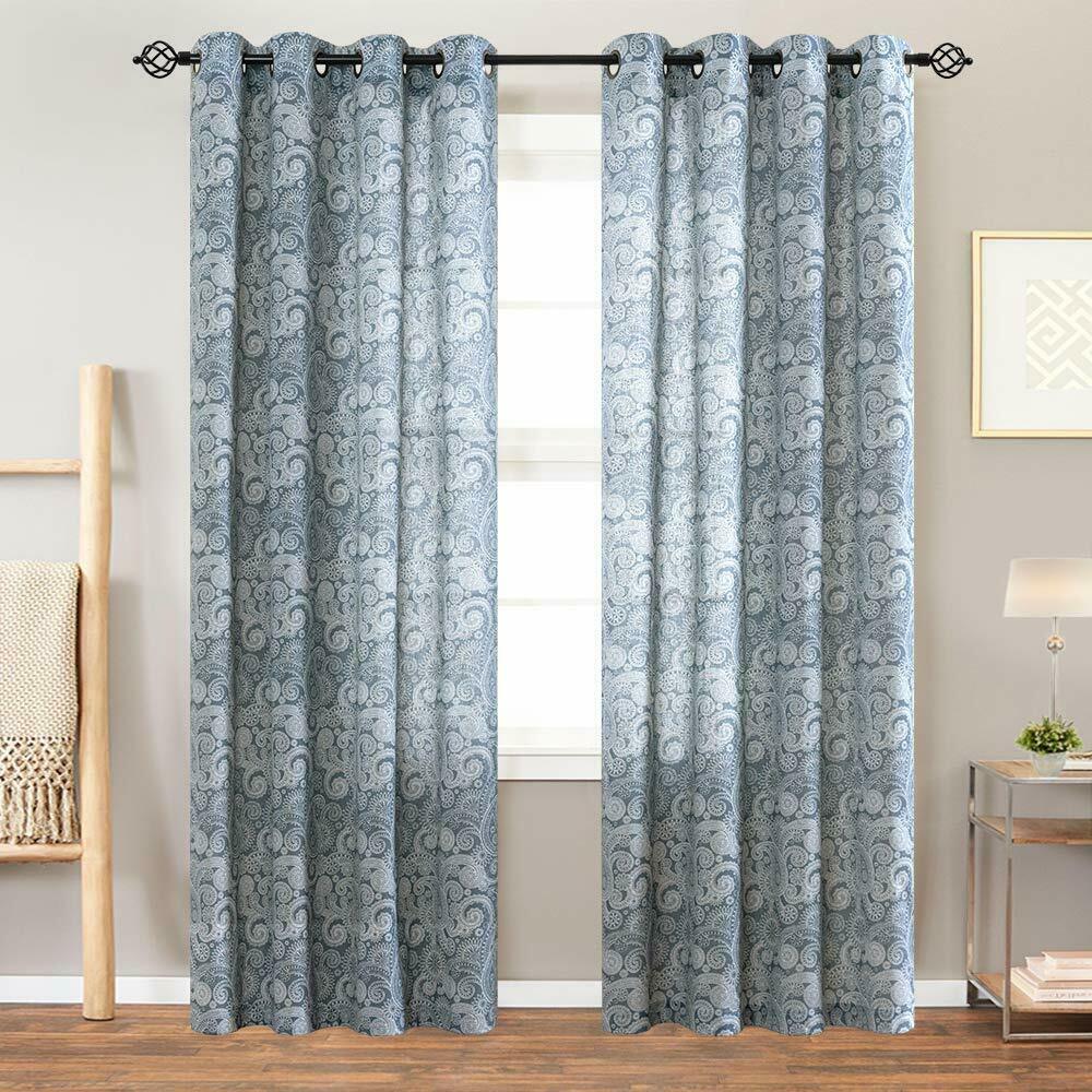 

Linen Textured Curtains Rustic Jacobean Floral Printed Light Filtering 2 Panels
