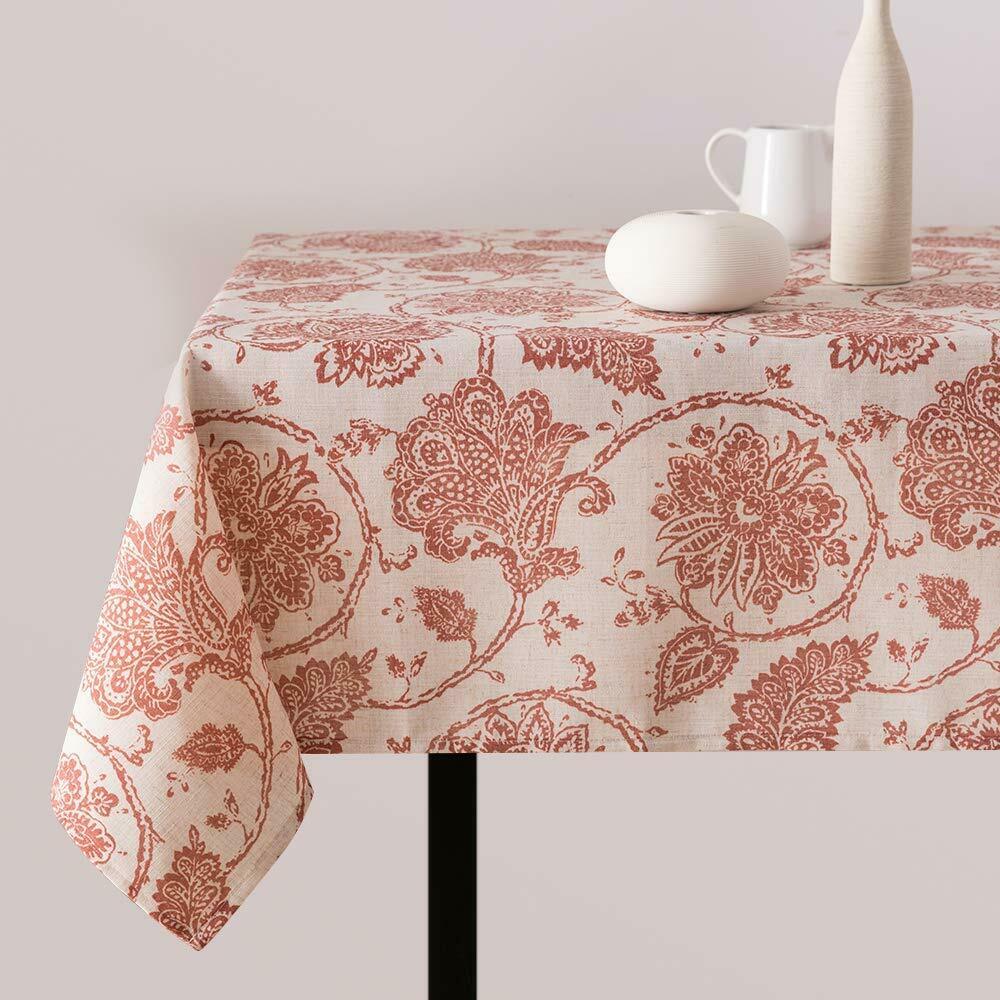 

Linen Textured Tablecloth Floral Printed Table Cover Floral Linen 1 Panel