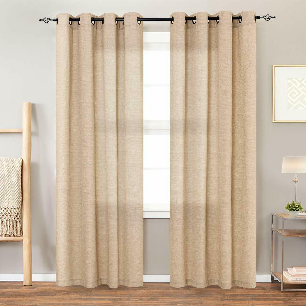 

2 Panels Window Curtains Linen Textured Grommet Top Bedroom Window Treatment Set