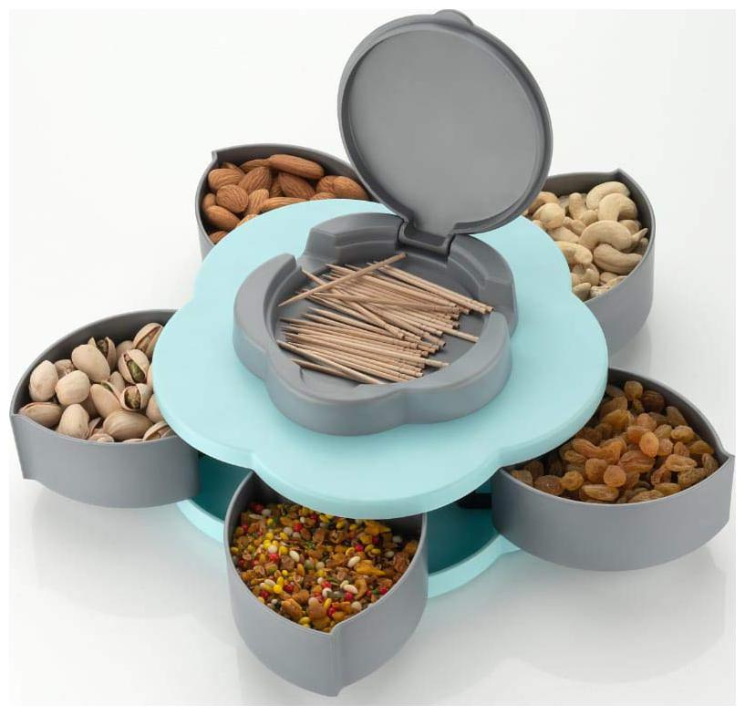 

LION LENDER 5 Compartments Flower Candy Box Serving Rotating Tray Dry Fruit Candy Chocolate Snacks Storage Box Masala Box for Home Kitchen