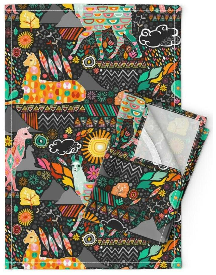 

Llama Orange Tropical Cactus Floral Linen Cotton Tea Towels by Roostery Set of 2