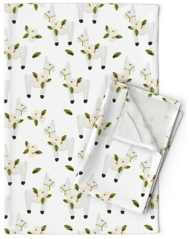 

Llamas Flowers Floral Llama Linen Cotton Tea Towels by Roostery Set of 2