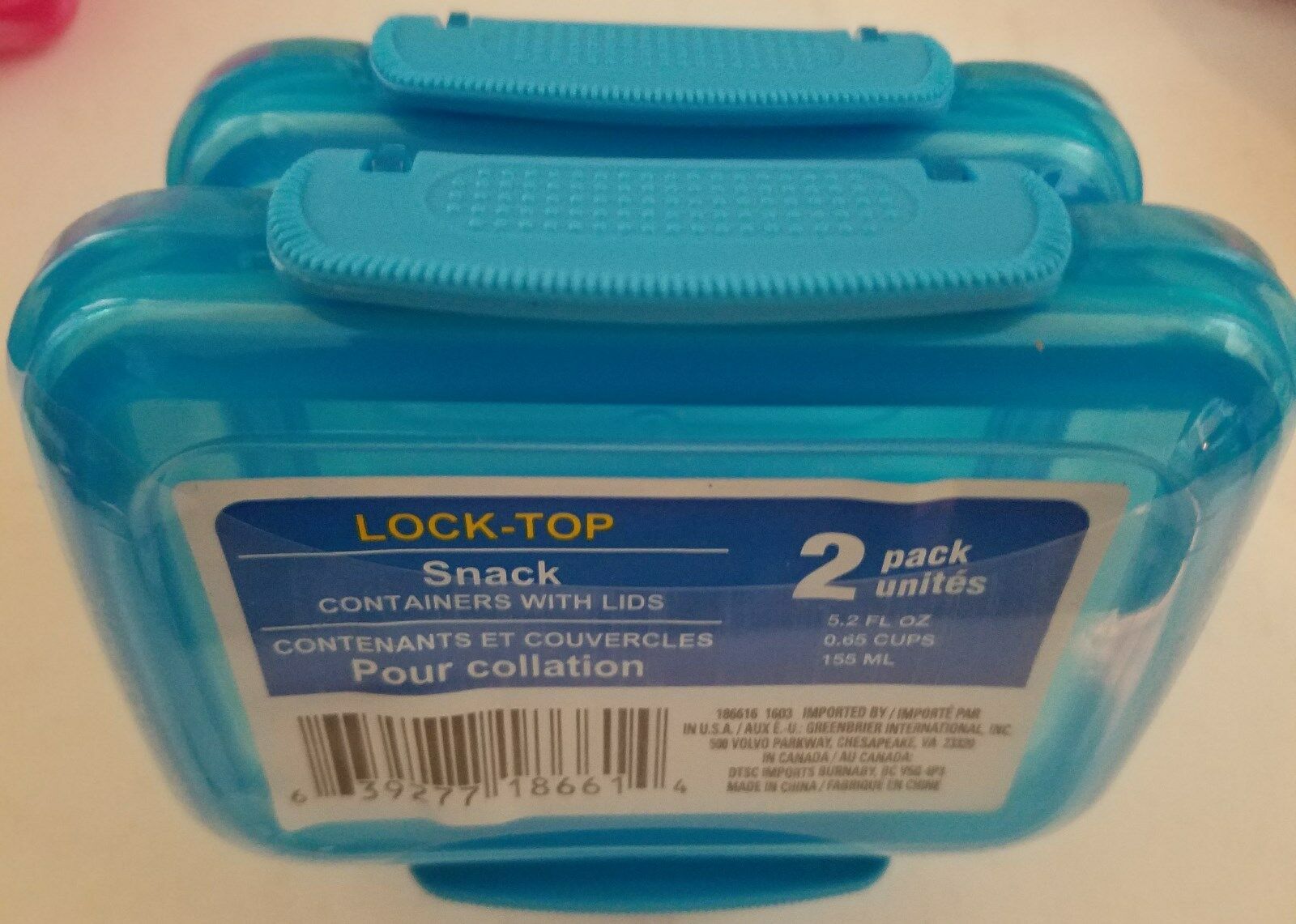 2/Pk Select Color LOCKTOP Snack Containers w Lids Stackable Plastic 5.