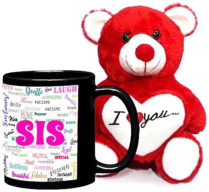 LOF Birthday Gift For Sis;Gift For Sister Small Sis Best sis Gift Teddy and Mug combo1