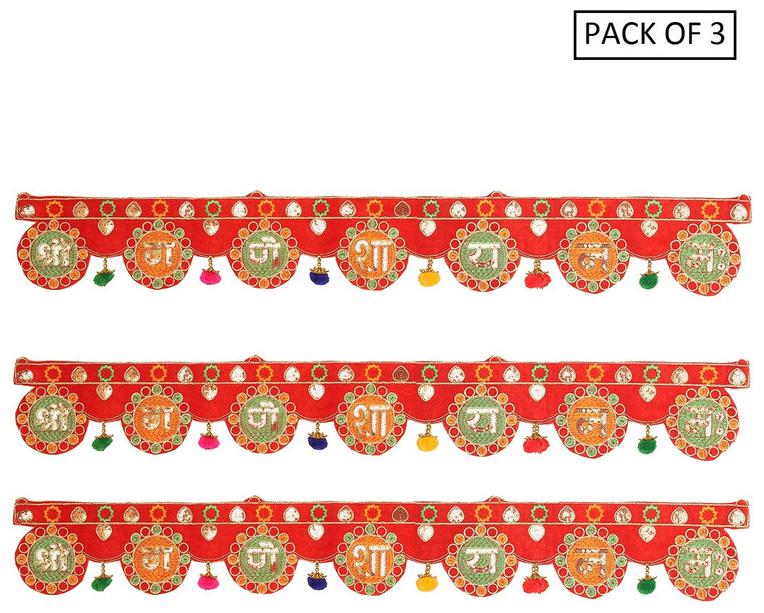 

LOF Shree Ganesha namah embroidered designer Toran for main door wall hanging Toran Diwali gift 3 5 ft ( Pack of 3 )