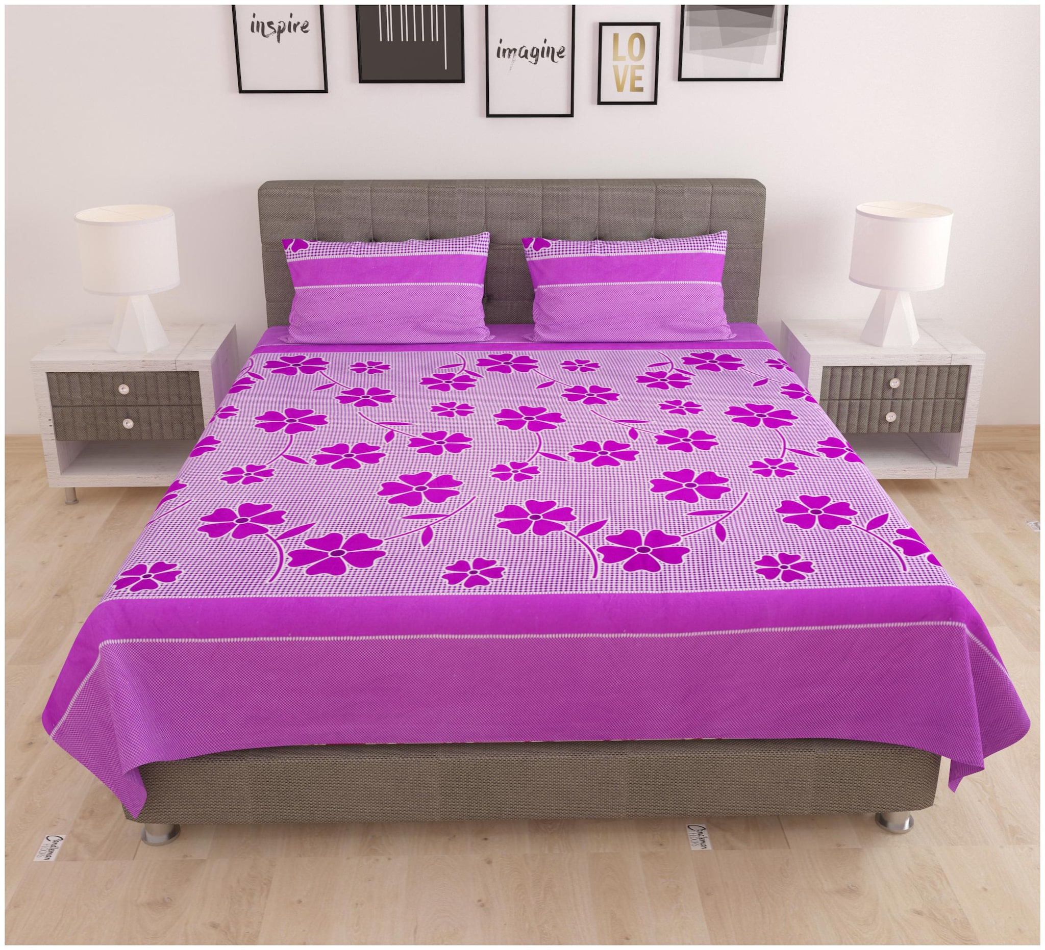 

Lomak Double Bedsheet with 2 Pillow Covers - Super King Size Bedsheet Poly Cotton