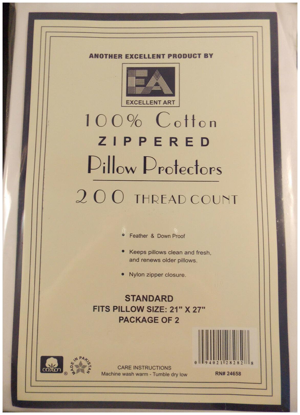 

100 COTTON-200 THREAD-SET OF 2 ZIPPERED PILLOW PROTECTORS-PICK YOUR XX
