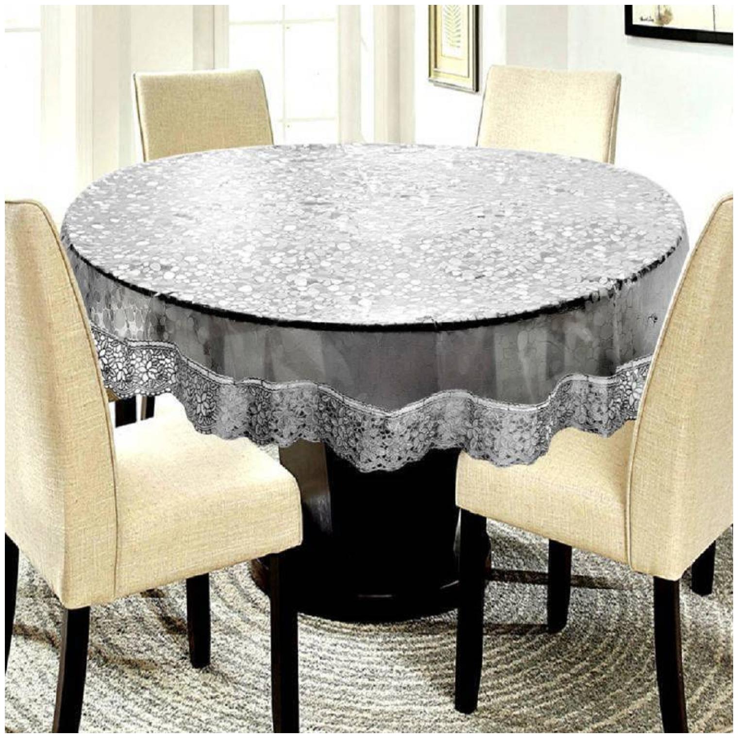 

LooMantha Self Design 72 inch 3D Dinning Table Cover (PVC Pack of 1 With Silver Lace)