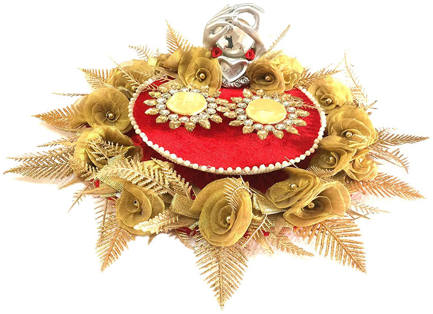 

Loops n Knots Golden Red Wedding RingPlatter Tray Engagement Ring Platter Holder Box with 2 Ring Holder for Ring Ceremony Event Wedding