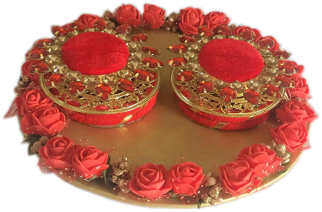 

Loops n Knots Red Golden Wedding Ring Platter Tray Engagement Ring Platter Holder Box with 2 Ring Holder for Ring Ceremony Event Wedding