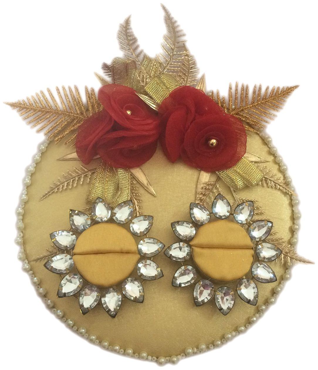 

Loops n Knots Red Golden Wedding Engagement Ring Platter with 2 Ring Holder (rp151)