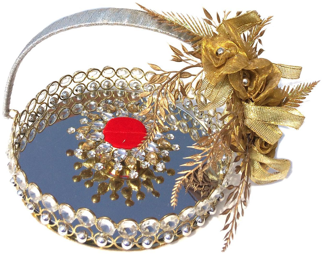 

Loops n Knots Silver Golden Basket Wedding Engagement Ring Platter with Single Ring Holder (rp139)