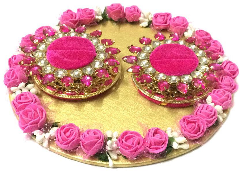 

Loops n Knots Pink Golden Wedding Ring Platter Tray Engagement Ring Platter Holder Box with 2 Ring Holder for Ring Ceremony Event Wedding