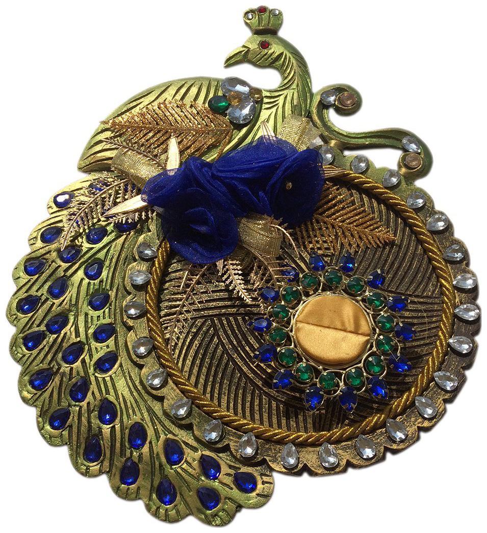 

Loops n Knots Blue Green Mayura Wedding Engagement Ring Platter with Single Ring Holder (rp136)