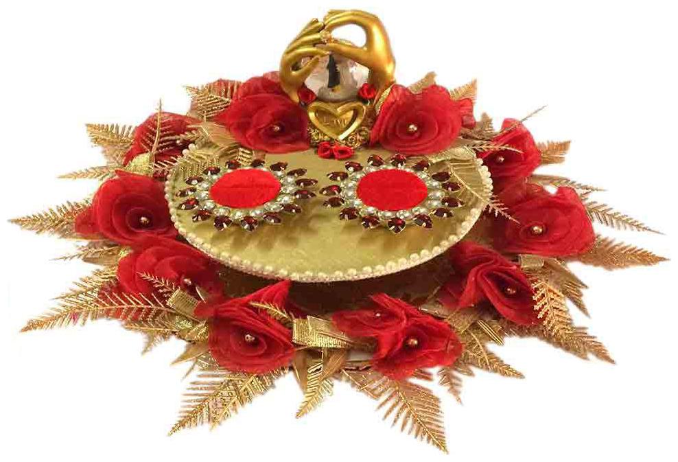 

Loops n Knots Red Golden Wedding RingTray Engagement Ring Platter with 2 Ring Holder