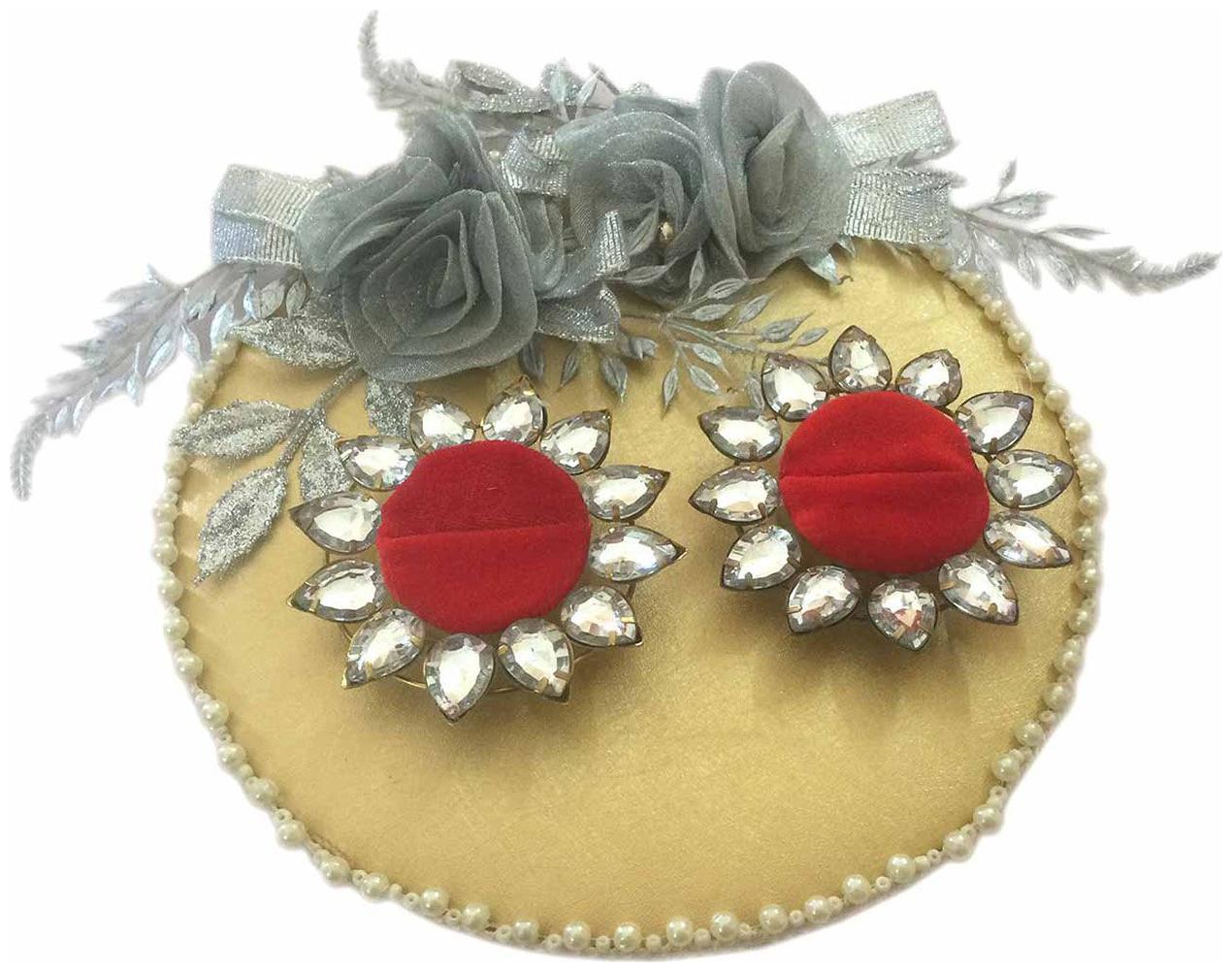 

Loops n Knots Silver Golden Wedding Engagement Ring Platter with 2 Ring Holder (rp146)