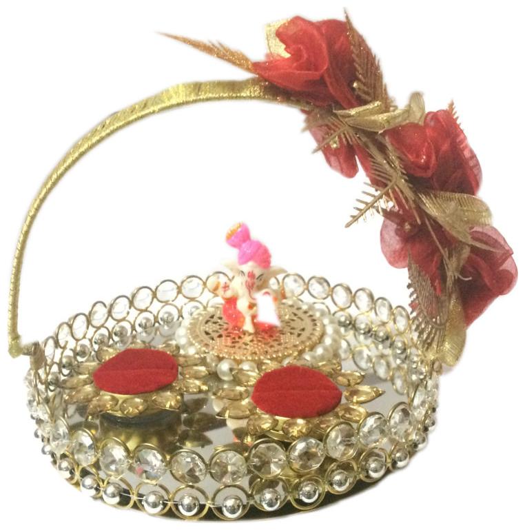 

Loops n Knots Ganesha Crystal Basket Wedding Engagement Ring Platter with 2 Ring Holder