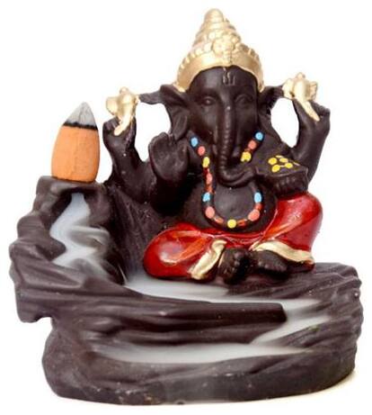 Lord Ganesha Smoke Backflow Cone Incense Holder Decorative Showpiece With 5 Smoke Backflow Scented Cone/Ganesha Idol