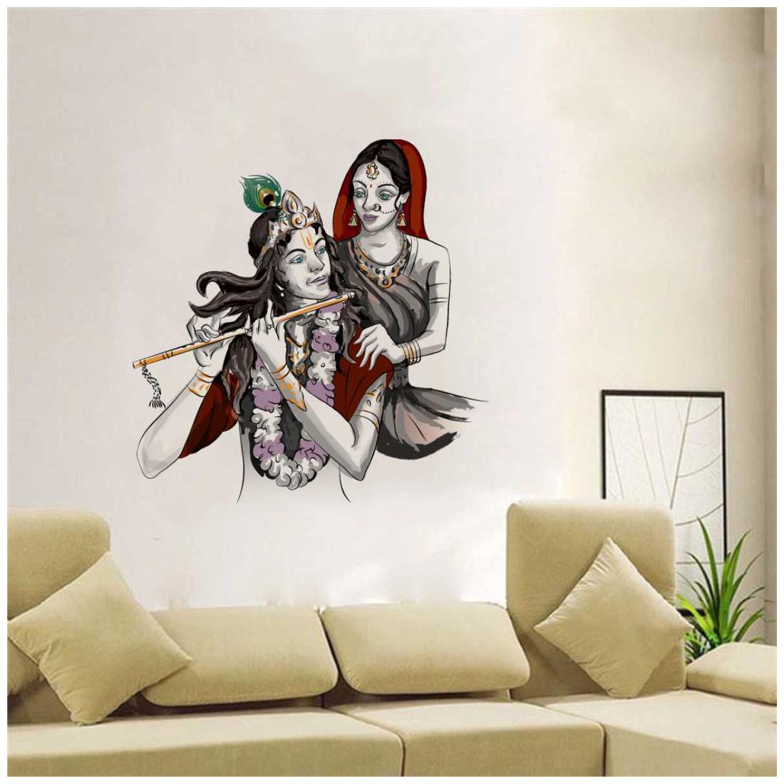 

Rawpockets Wall Stickers Lord Krishna with Radha Wall Decal Sticker