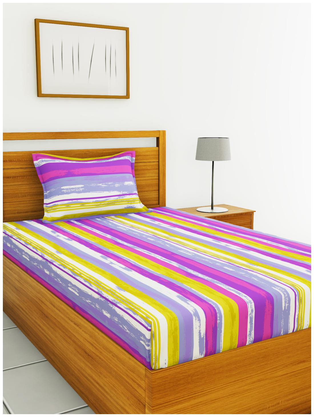 

BIANCA Cotton Striped Single Size Bedsheet 110 TC ( 1 Bedsheet With 1 Pillow Covers Lavender )