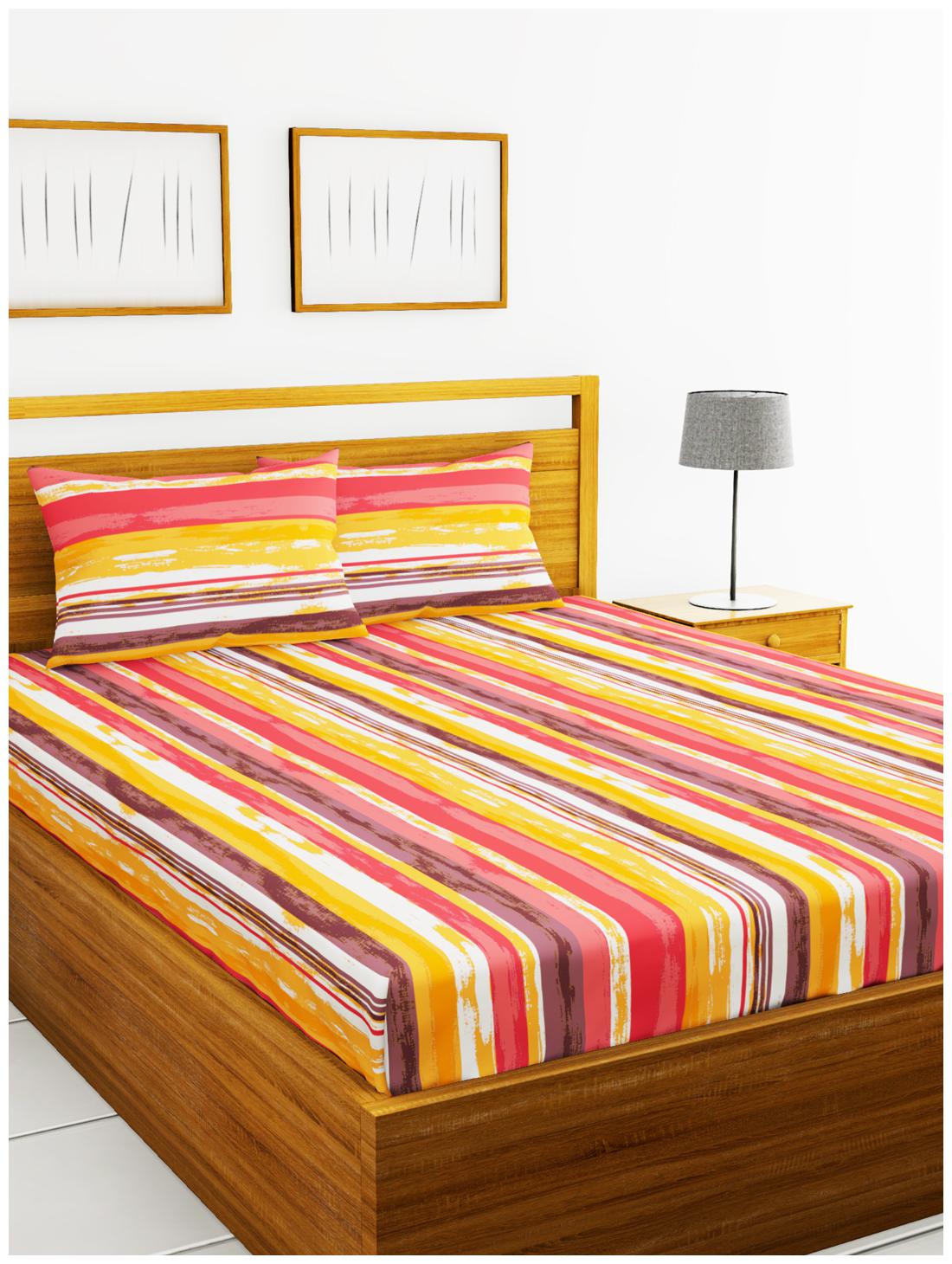 

BIANCA Cotton Striped Double Size Bedsheet 110 TC ( 1 Bedsheet With 2 Pillow Covers Orange )