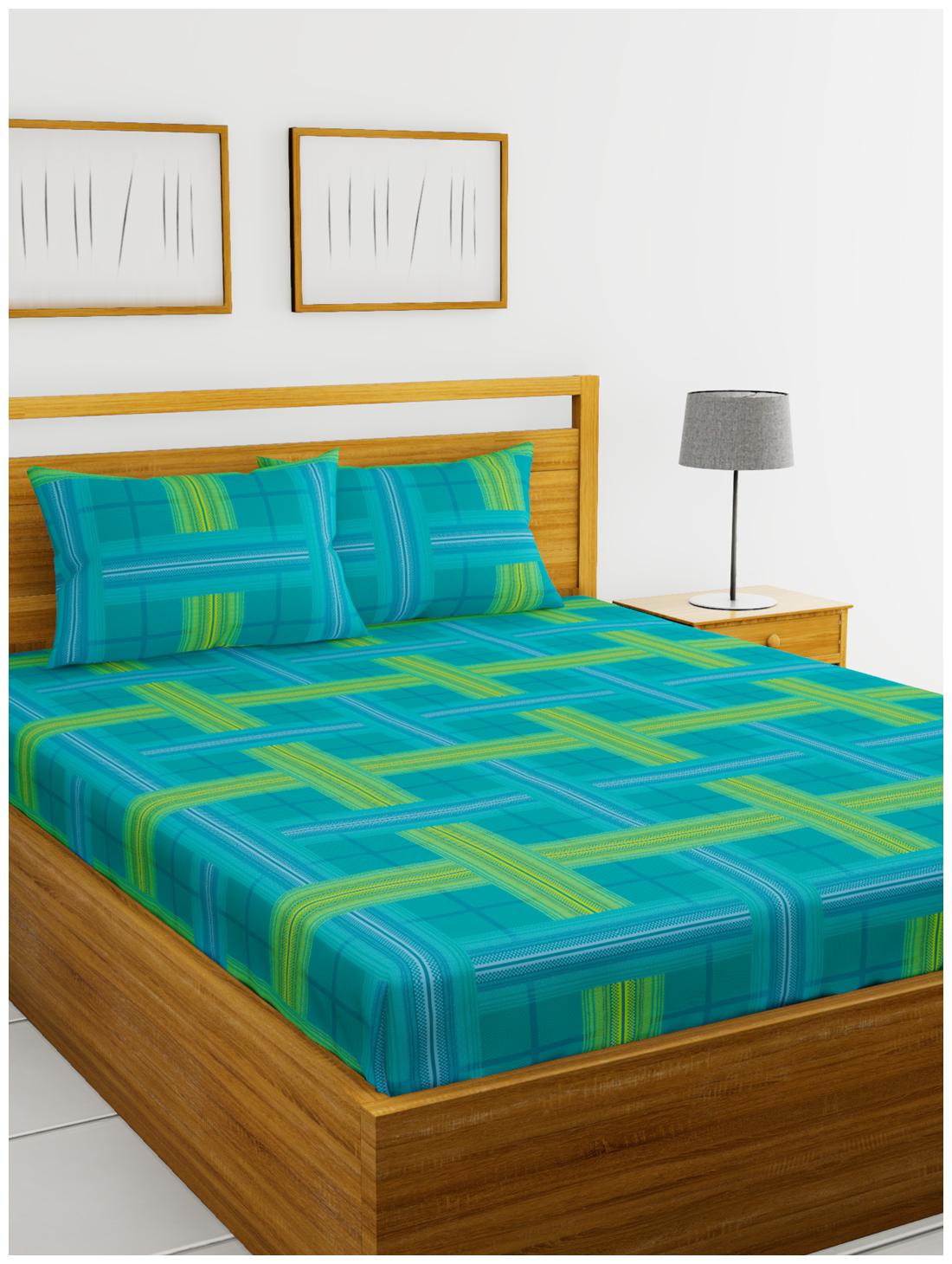 

BIANCA Cotton Checkered Double Size Bedsheet 110 TC ( 1 Bedsheet With 2 Pillow Covers Turquoise )