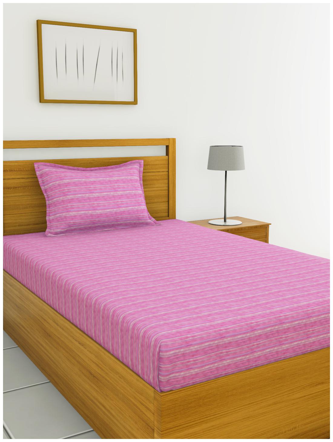 

BIANCA Cotton Striped Single Size Bedsheet 110 TC ( 1 Bedsheet With 1 Pillow Covers Pink )