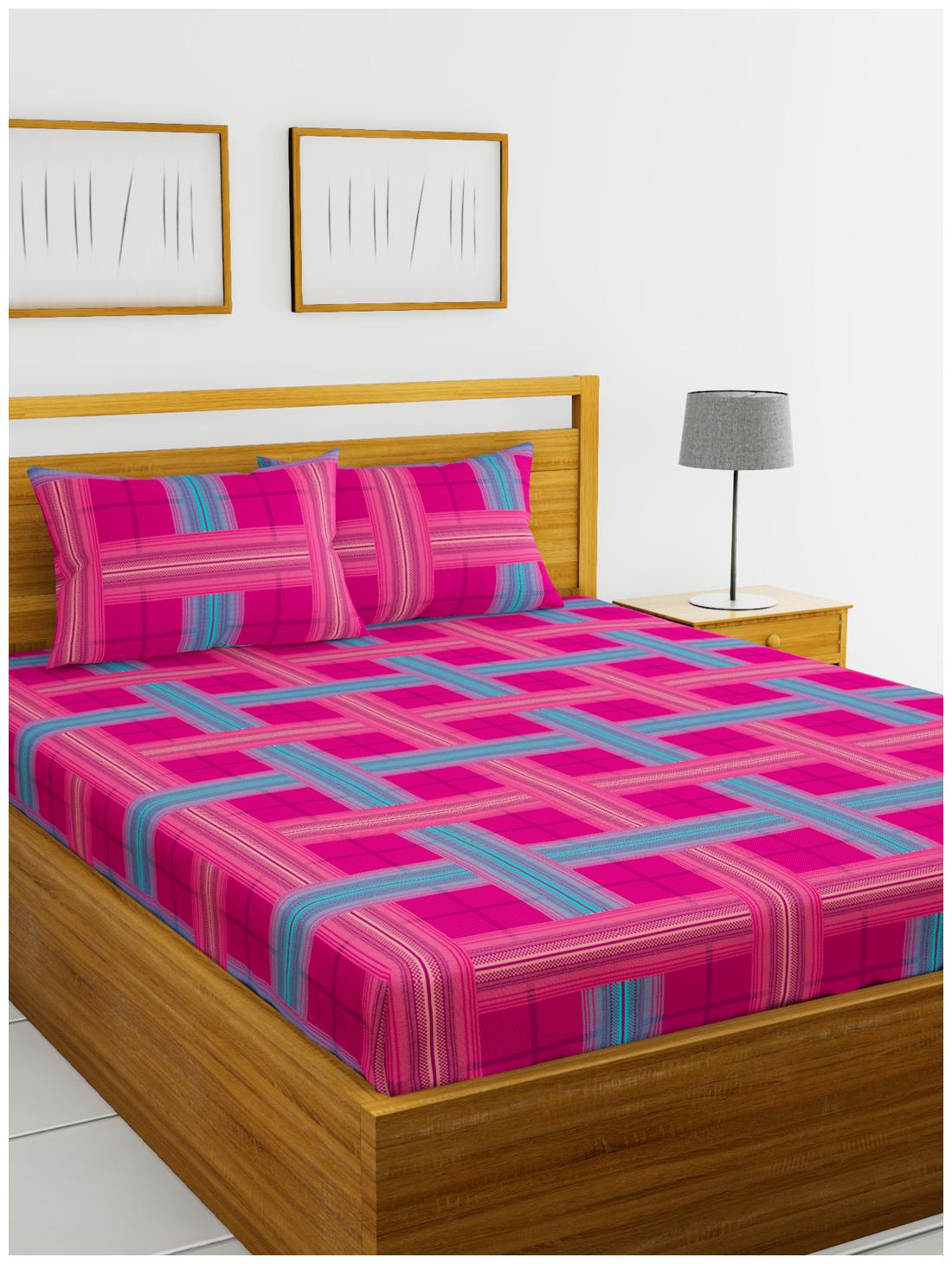 

BIANCA Cotton Checkered Double Size Bedsheet 110 TC ( 1 Bedsheet With 2 Pillow Covers Pink )