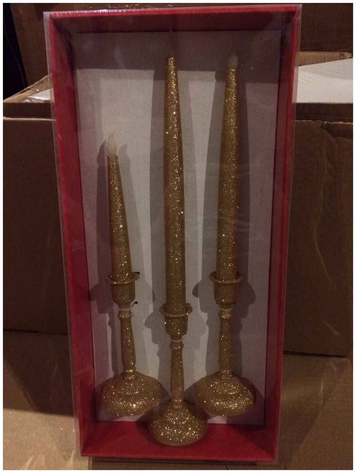 

Lot Of 2 Christmas LED Taper Candles Set Of Three By Cypress Gold (6 Total)