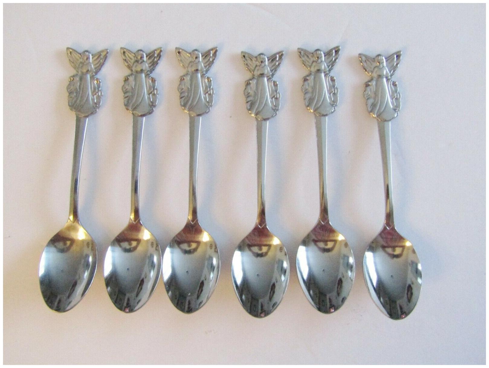 

Lot of 6 HIC Demitasse-Espresso Spoons w Angel Handle - Stainless - Ships Free
