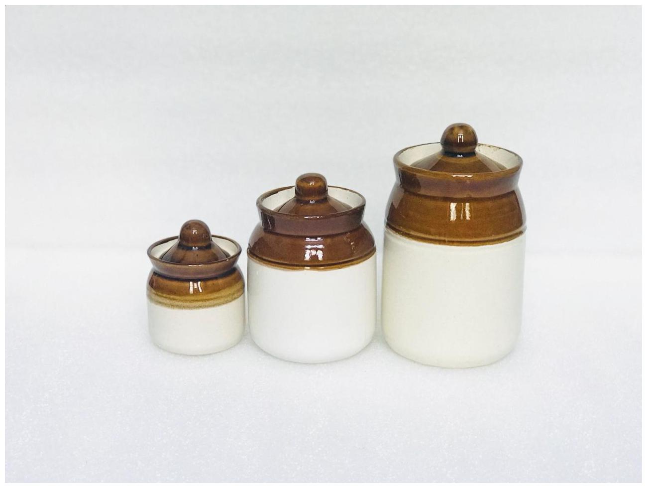 LOTUM Barni Container Ceramic/Stoneware in Mustard Contemporary 3 pieces 500 ml, 200 ml, 100 ml